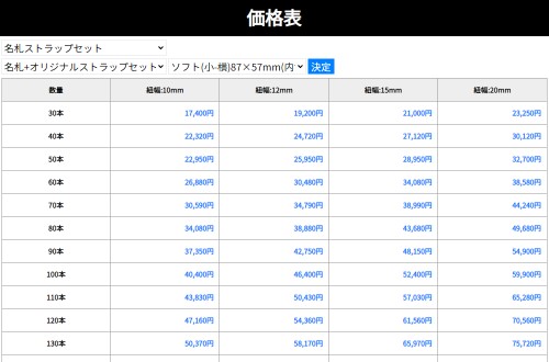 名札ストラップセット価格表