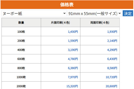 名刺価格表